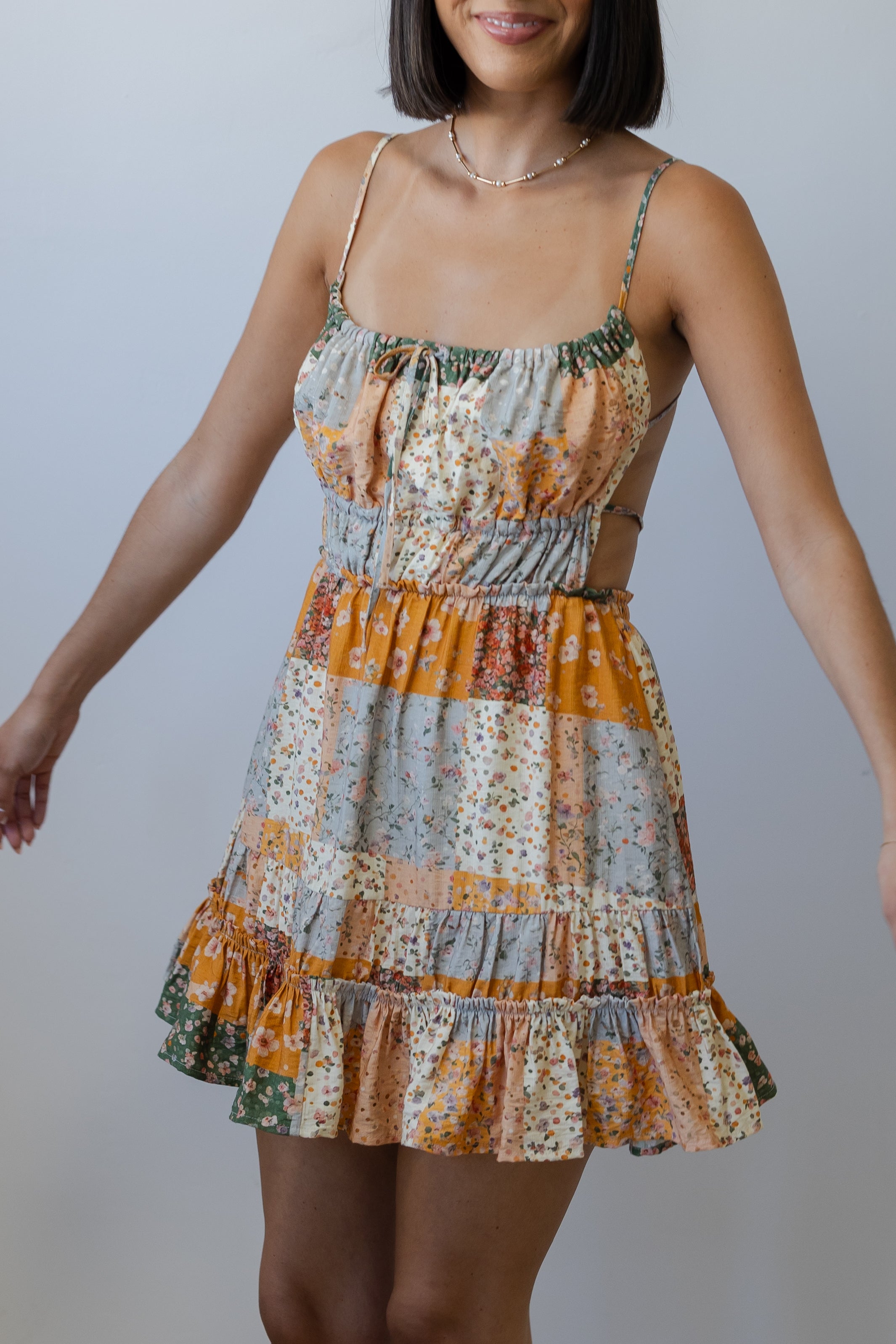 Patchwork Floral Mini Dress