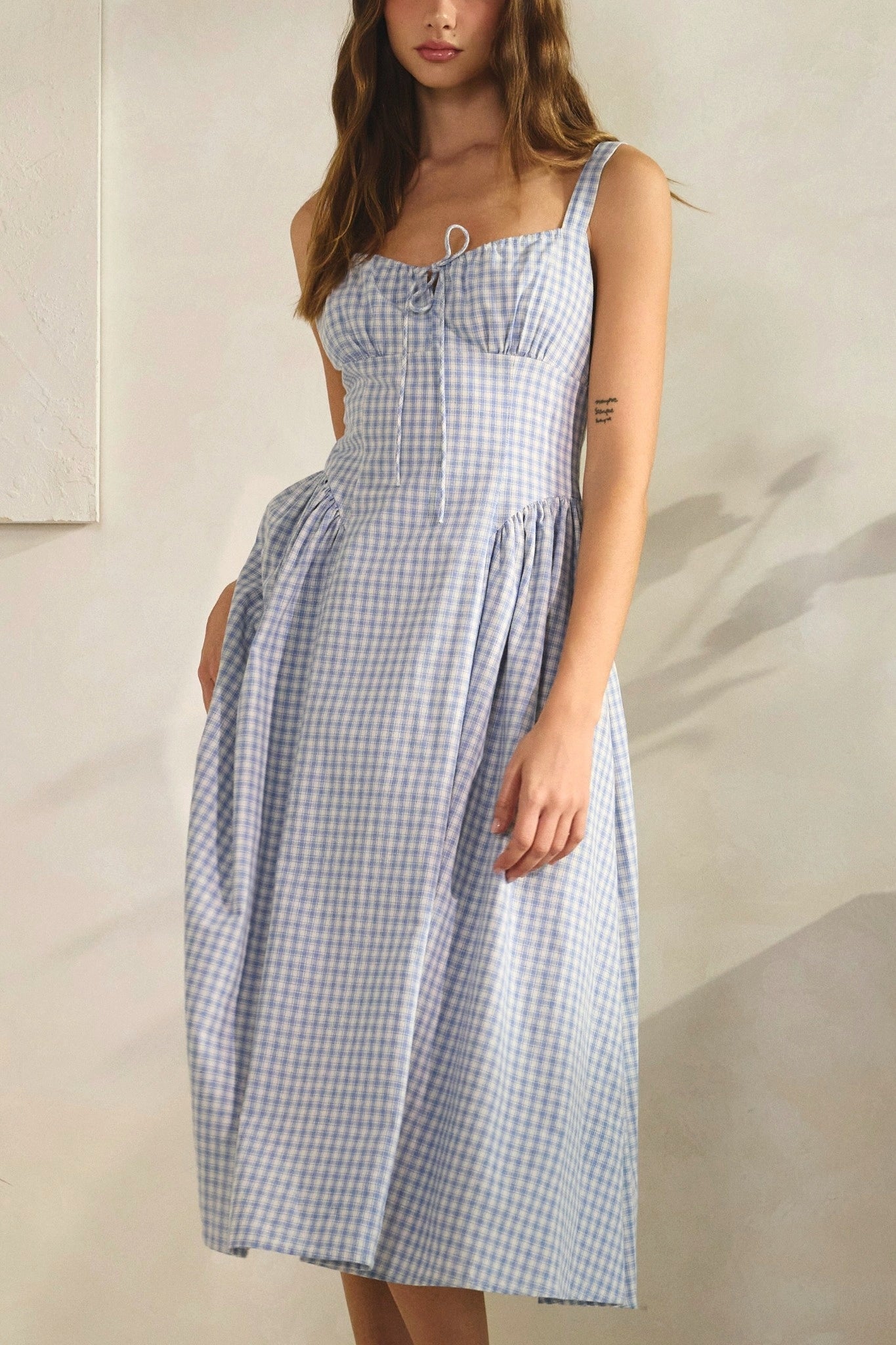 Gingham Tie Front Midi Dress