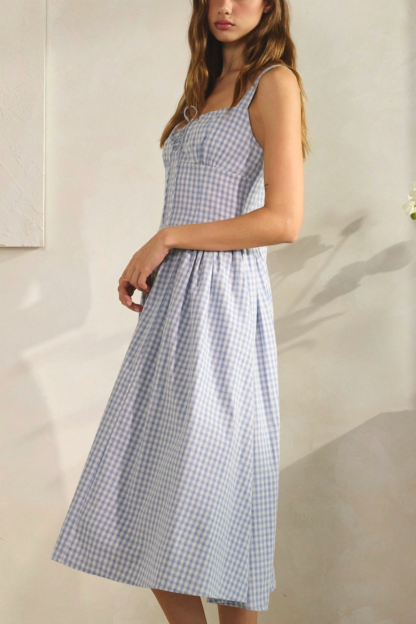 Gingham Tie Front Midi Dress