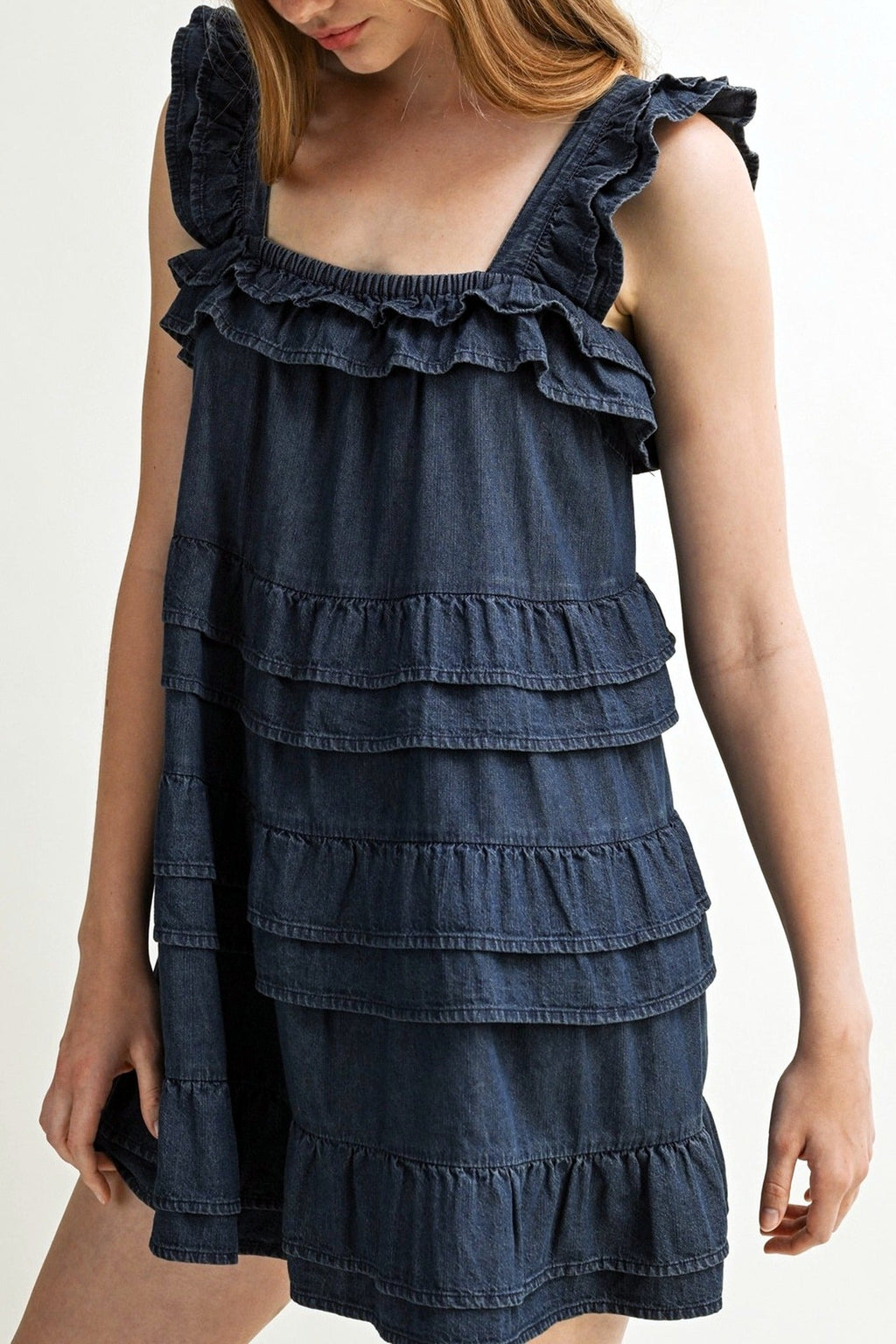 Denim Ruffle Mini Dress