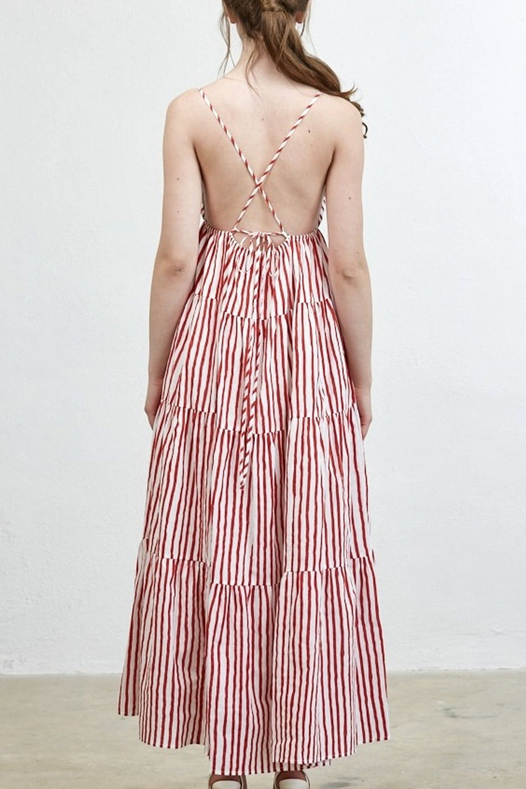 Red Stripe Tiered Maxi Dress
