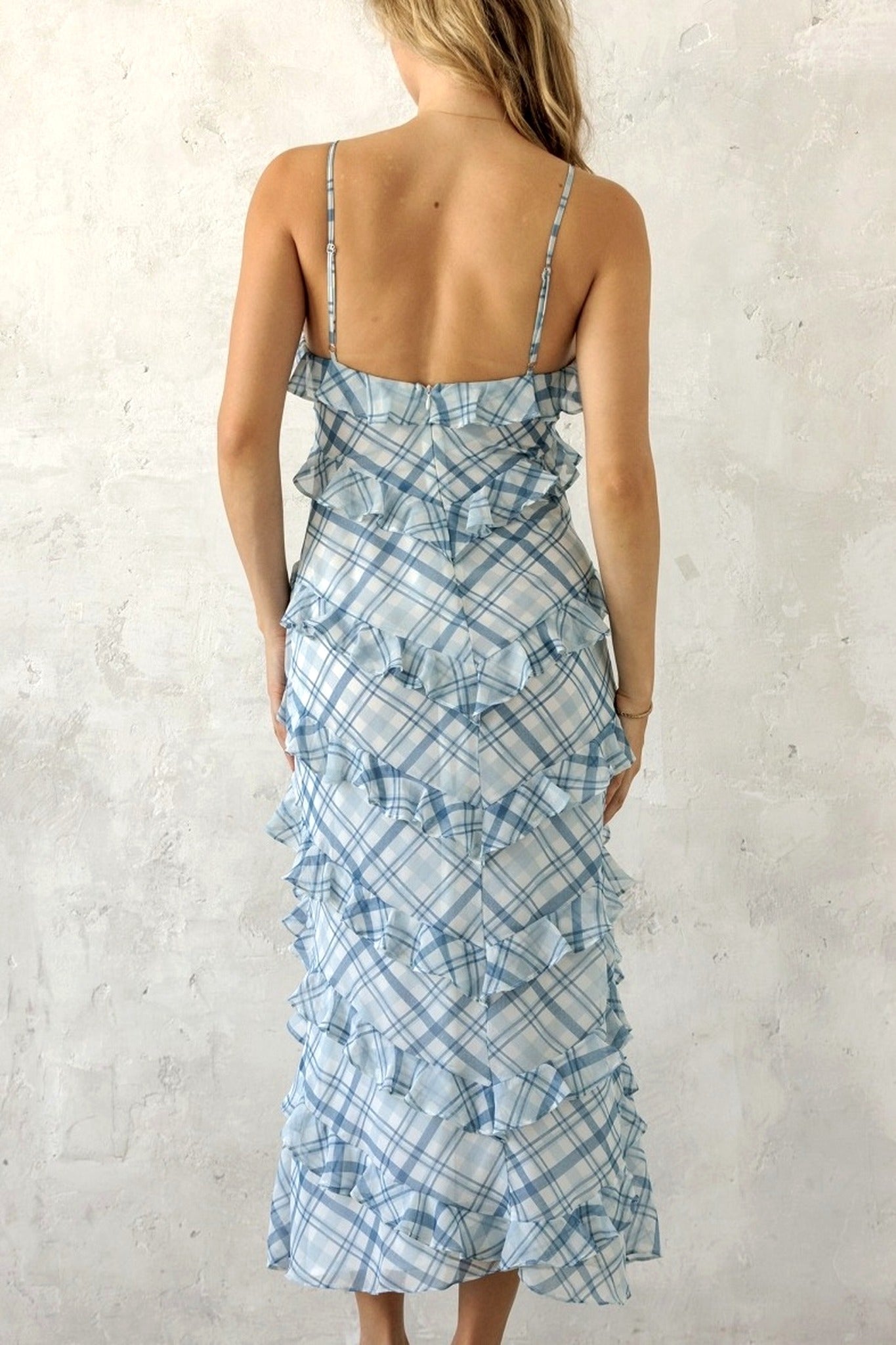 Plaid Ruffle Midi Dress