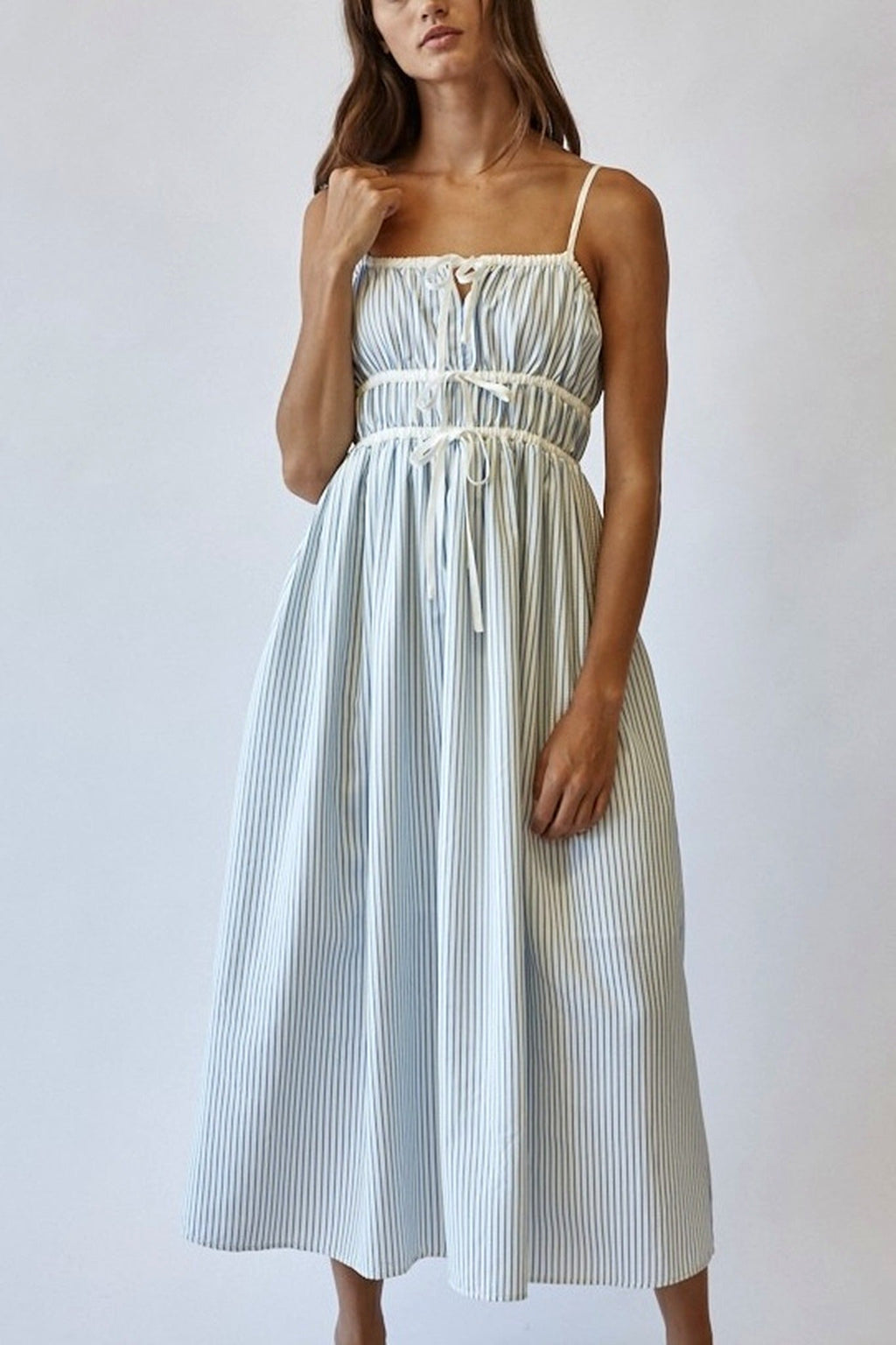 Stripe Tie Front Midi Dress