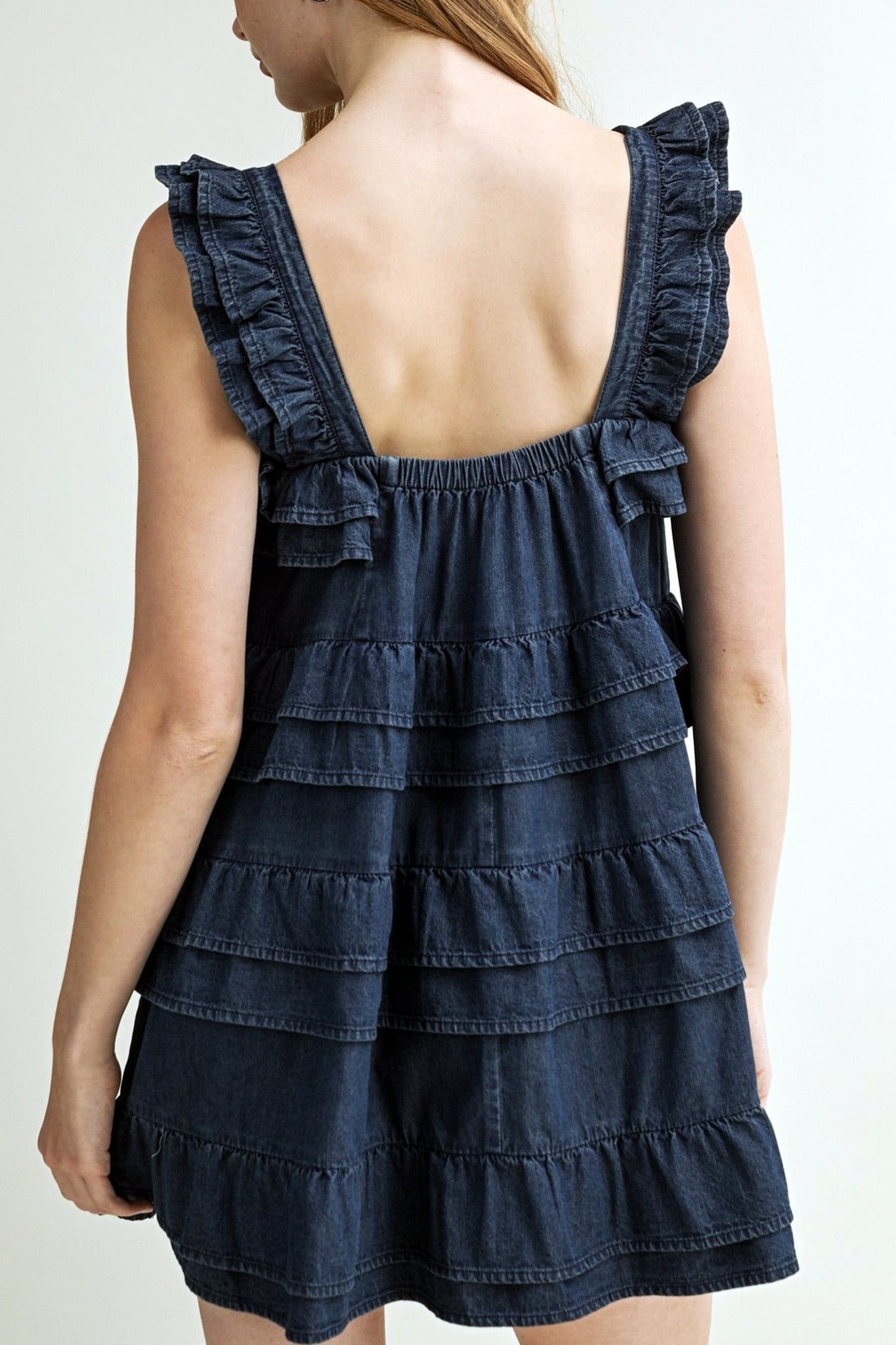 Denim Ruffle Mini Dress