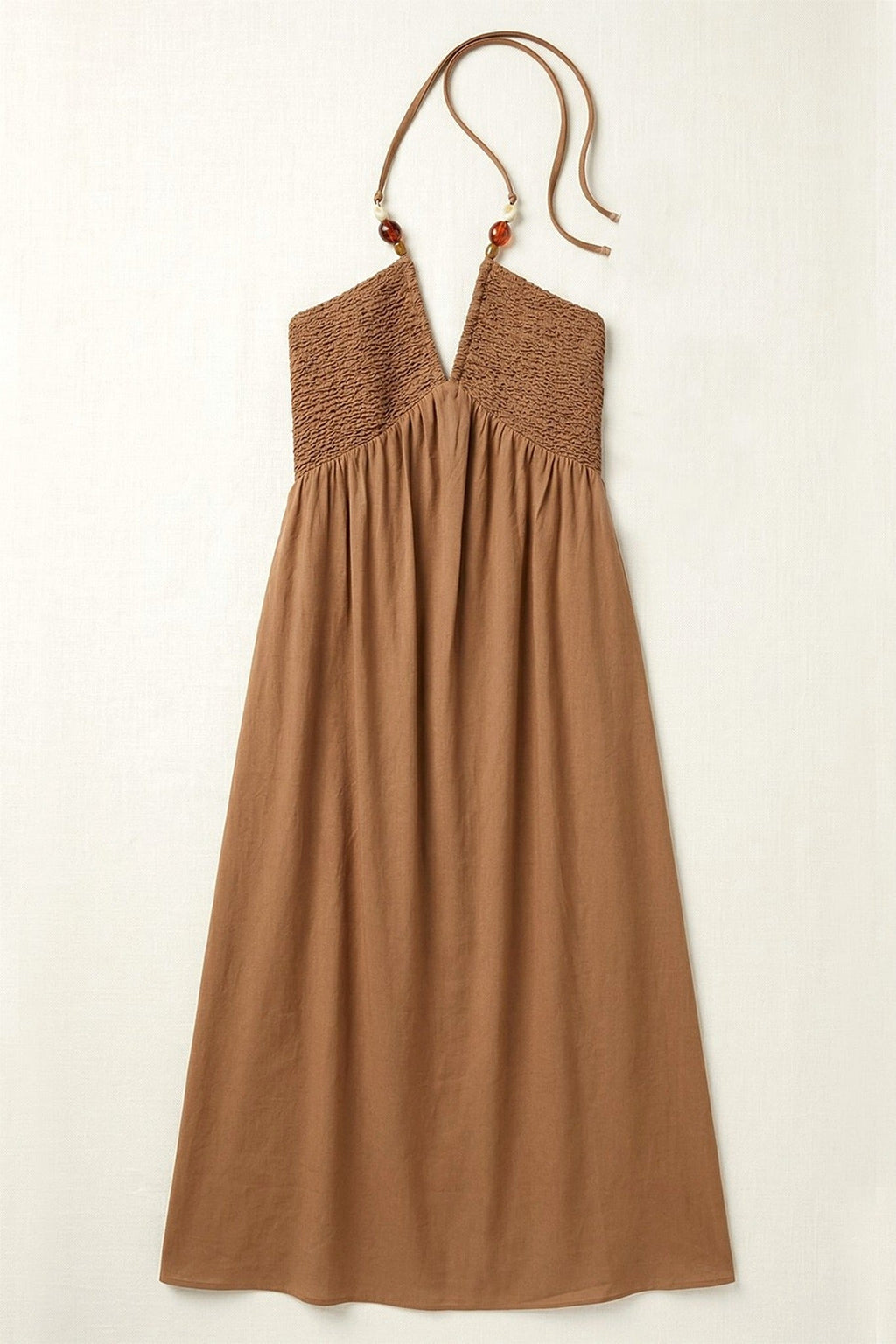 Smocked Beaded Halter Midi Dress