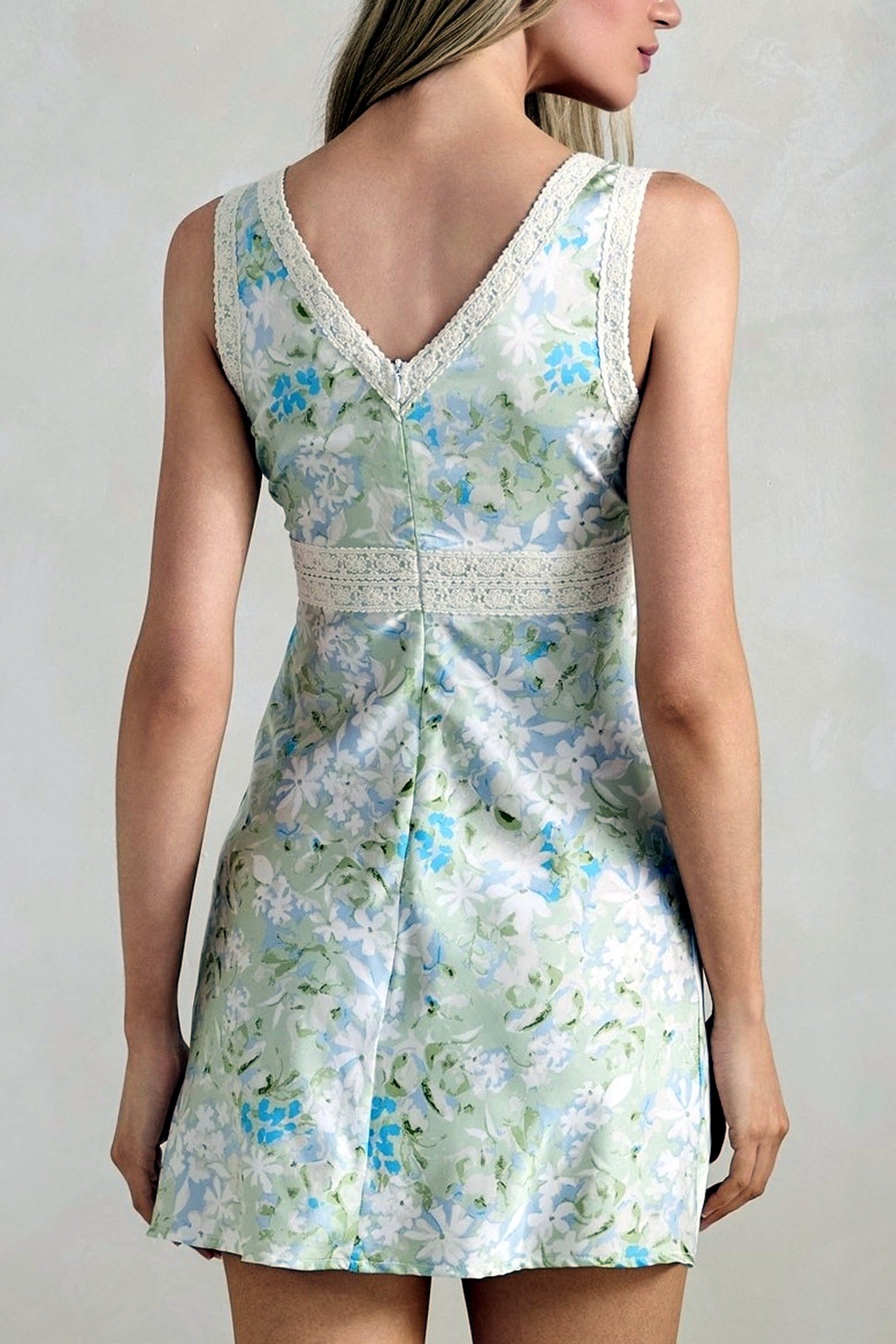 Floral Lace Trim Satin Dress