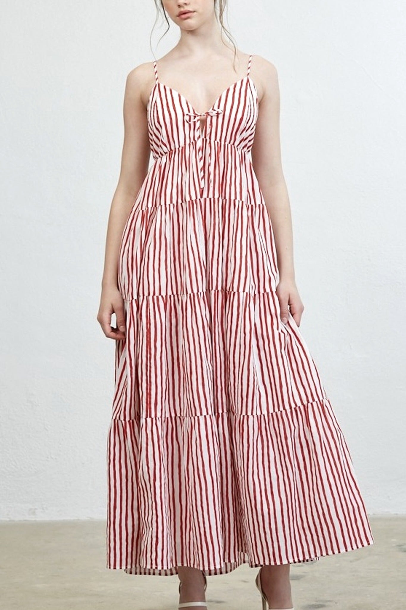Red Stripe Tiered Maxi Dress