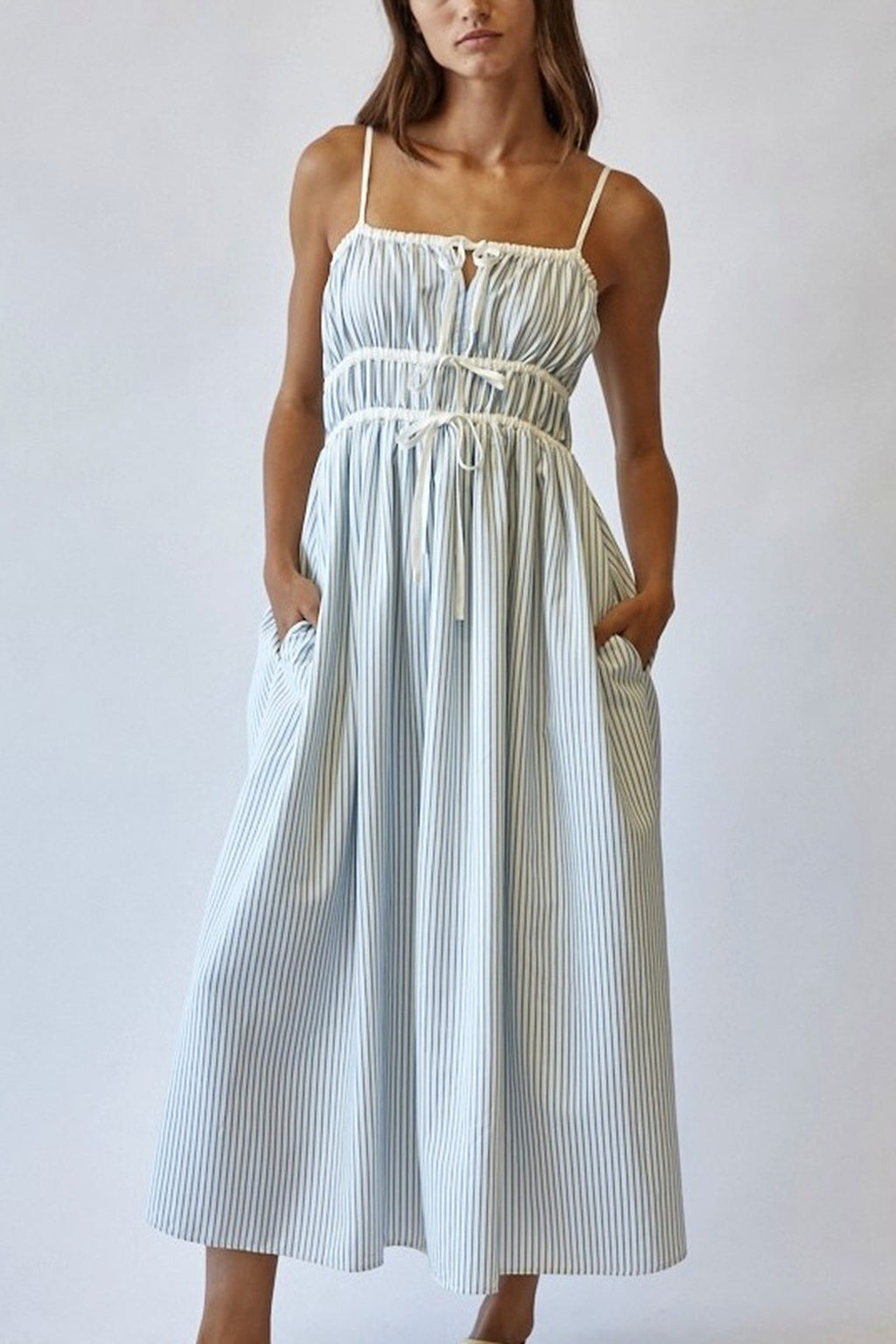 Stripe Tie Front Midi Dress