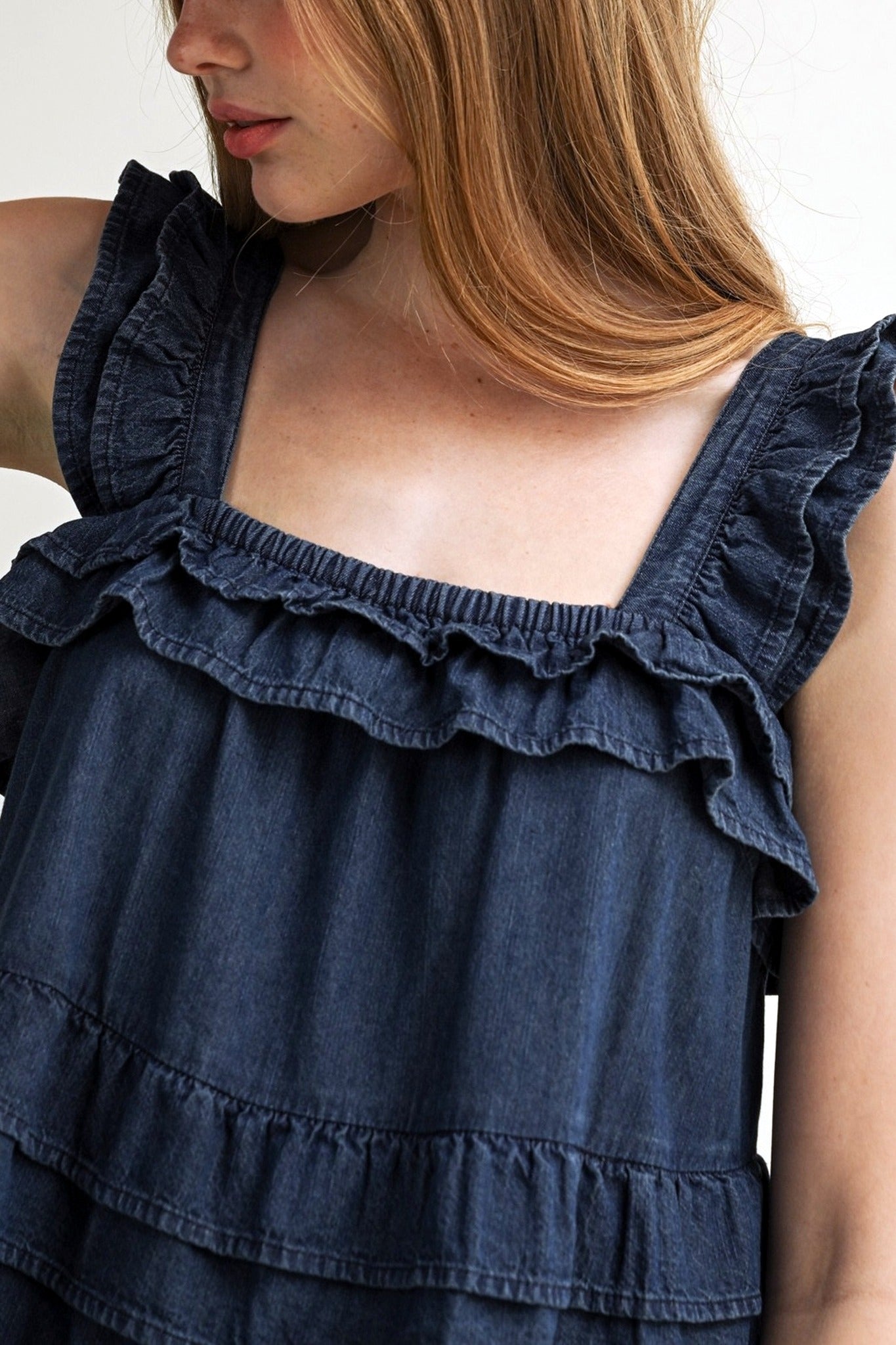 Denim Ruffle Mini Dress