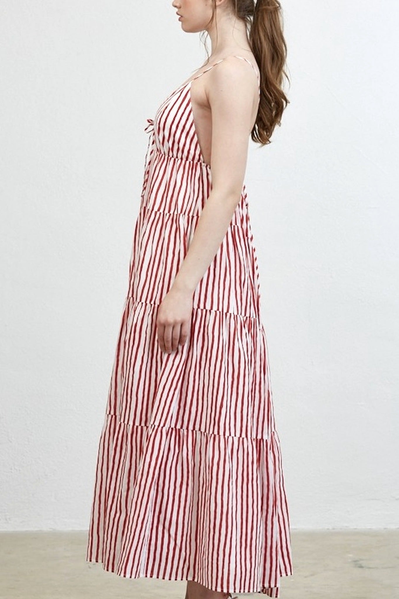 Red Stripe Tiered Maxi Dress