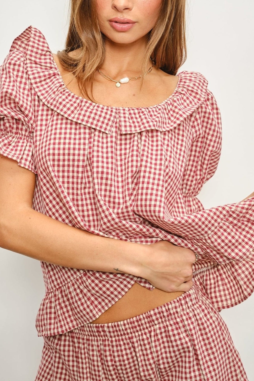 Ruffle Gingham Top