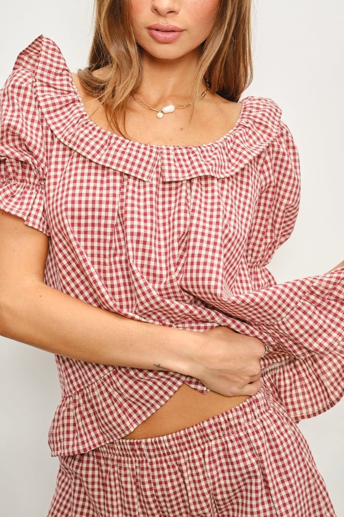 Ruffle Gingham Top